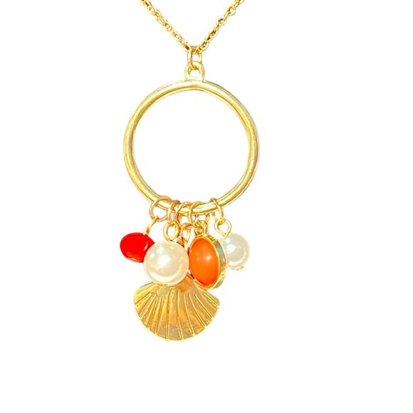 Belk Gold-Tone Multi-Charm Long Necklace with Faux Pearls and Shell - Picture 1 of 4